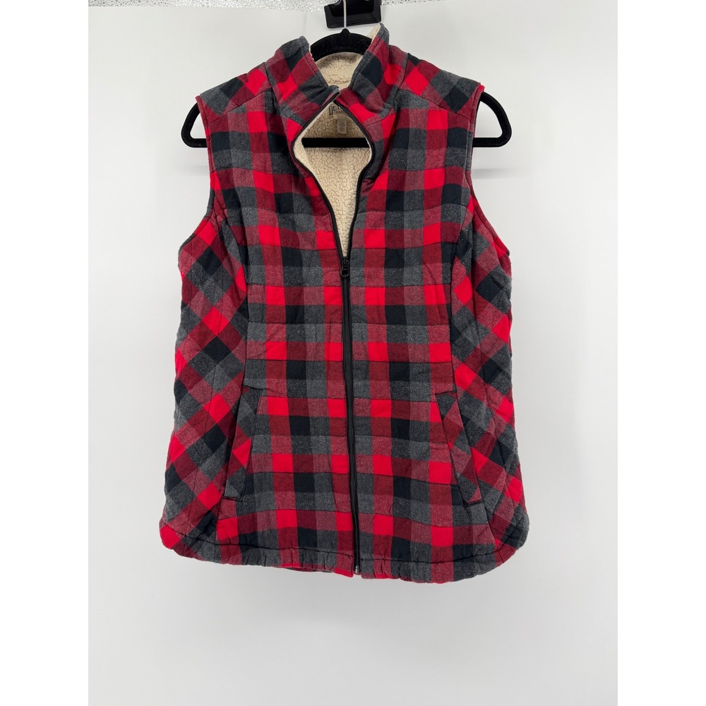 Duluth Trading Co Buffalo Plaid Vest Womens Medium Red Black Sherpa Lined Quilt